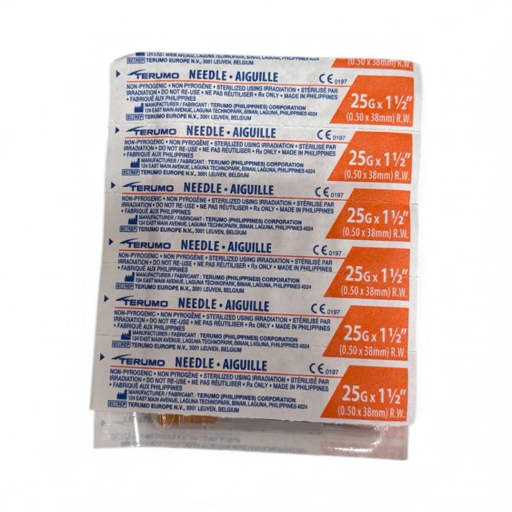 Terumo Hypodermic Needle 25G x 1.5", Regular Wall – Box of 100