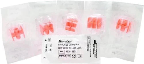 Baxter Rapid Fill Connector Red, Luer Lock to Luer Lock - Box of 50